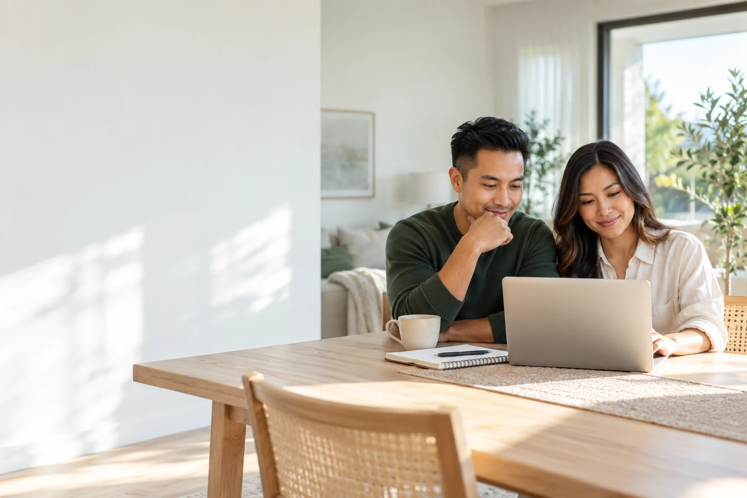 Illustrative scene of a couple reviewing their plans together at home